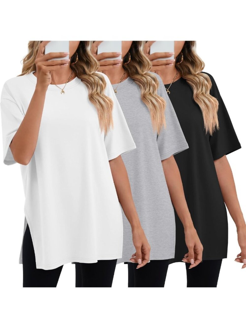3 Pack Women's Oversized Workout T-Shirts - Comfy, Casual, and Stylish Tops